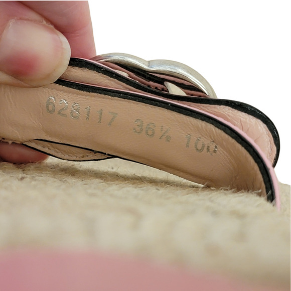 Gucci Marmont Pink Espadrille GG Logo Strappy Sandals Flat 6.5 36.5 - Picture 4 of 11